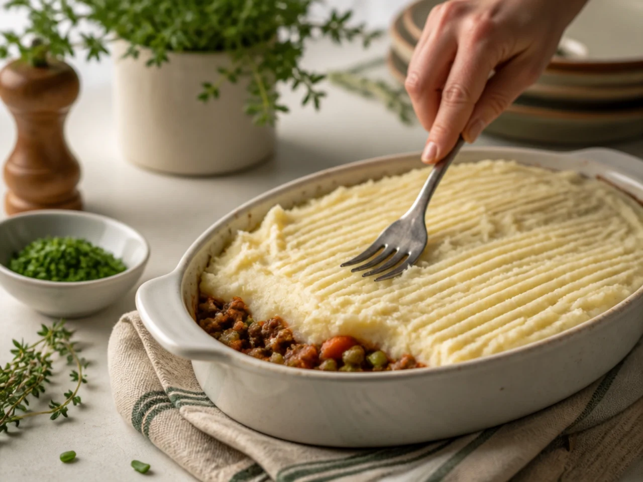 Step-by-step process shot for shepherd's pie