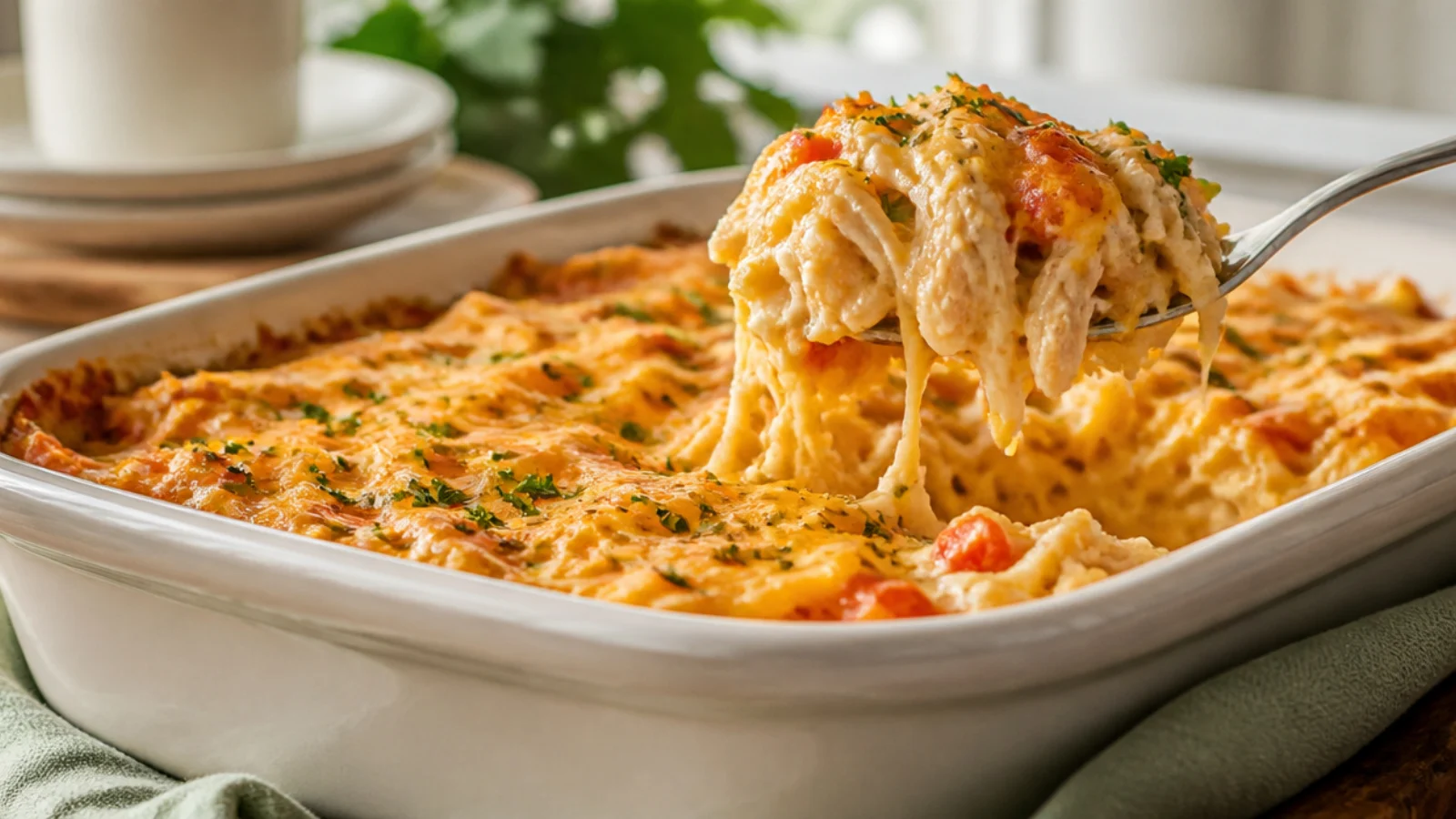 Chicken Spaghetti Casseroles for Busy Nights — chicken spaghetti plated and ready to serve