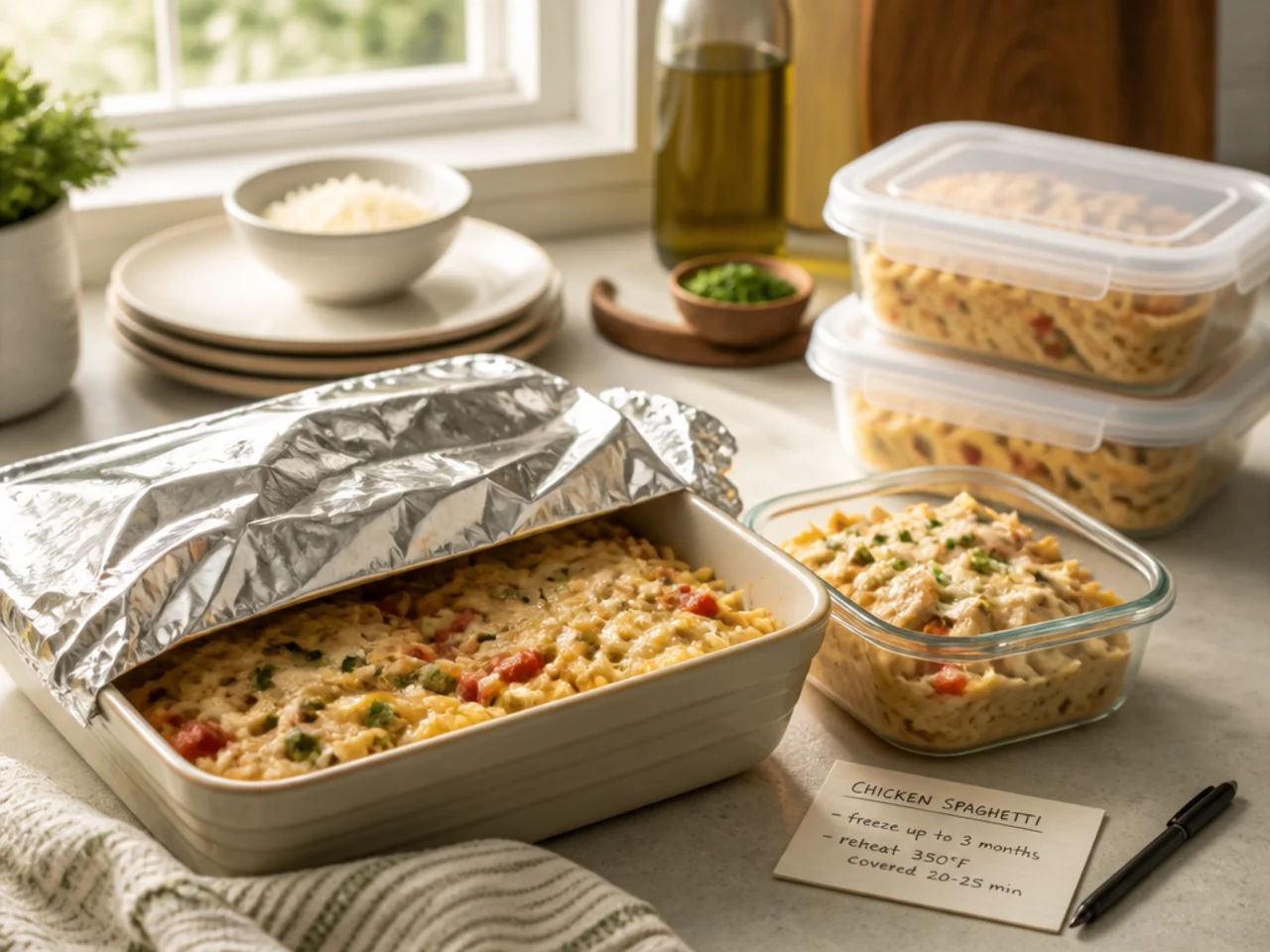 Make-ahead storage of chicken spaghetti in containers