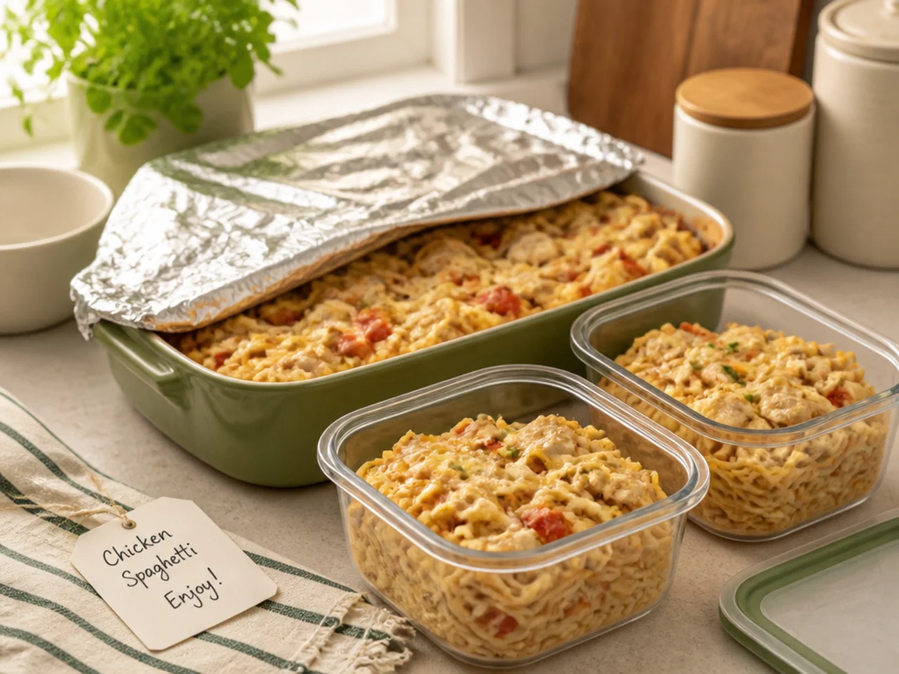 Make-ahead storage of chicken spaghetti in containers