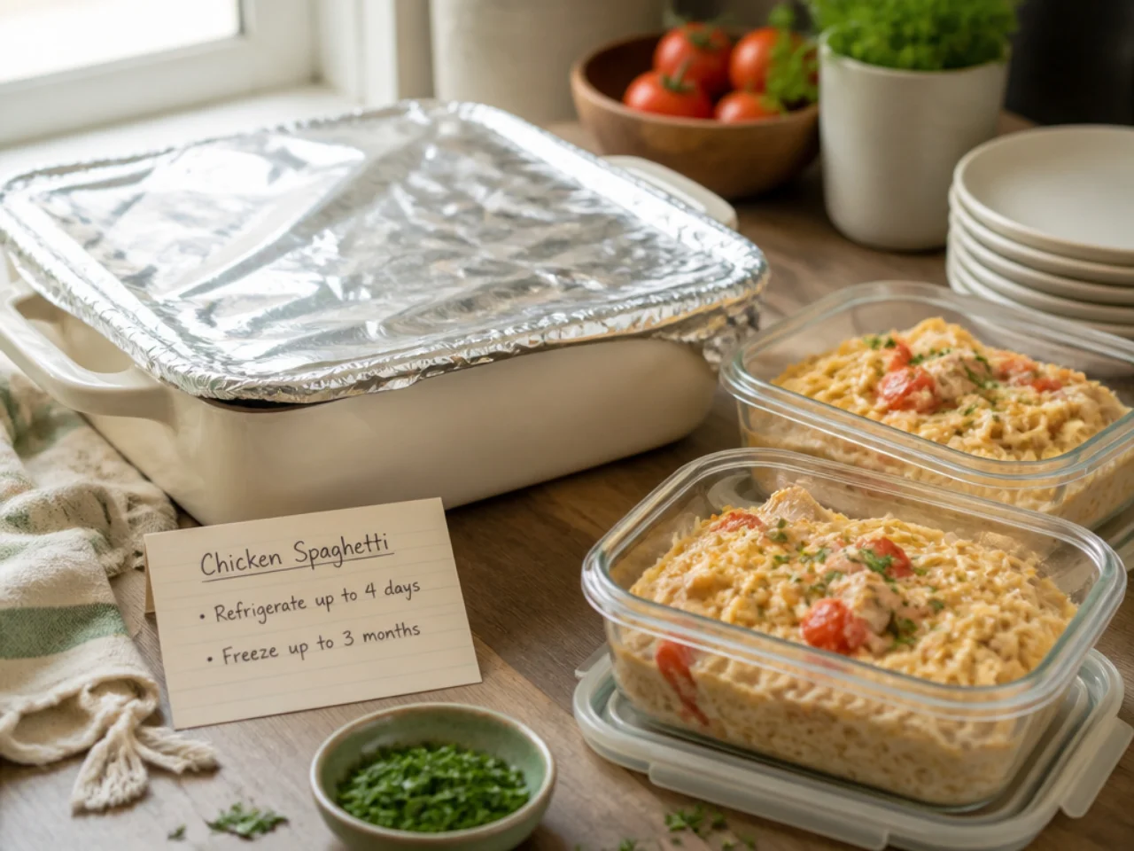 Make-ahead storage of chicken spaghetti in containers