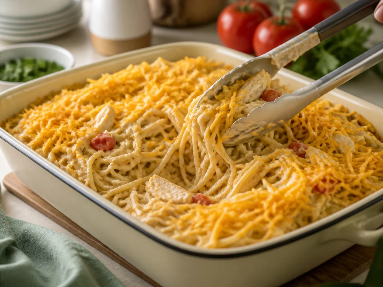 Step-by-step process shot for chicken spaghetti