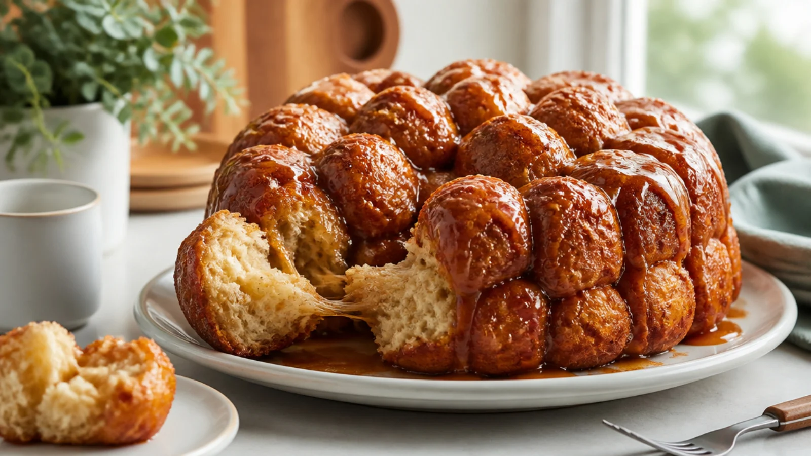 Cinnamon Roll Monkey Bread Bakes to Devour — monkey bread plated and ready to serve