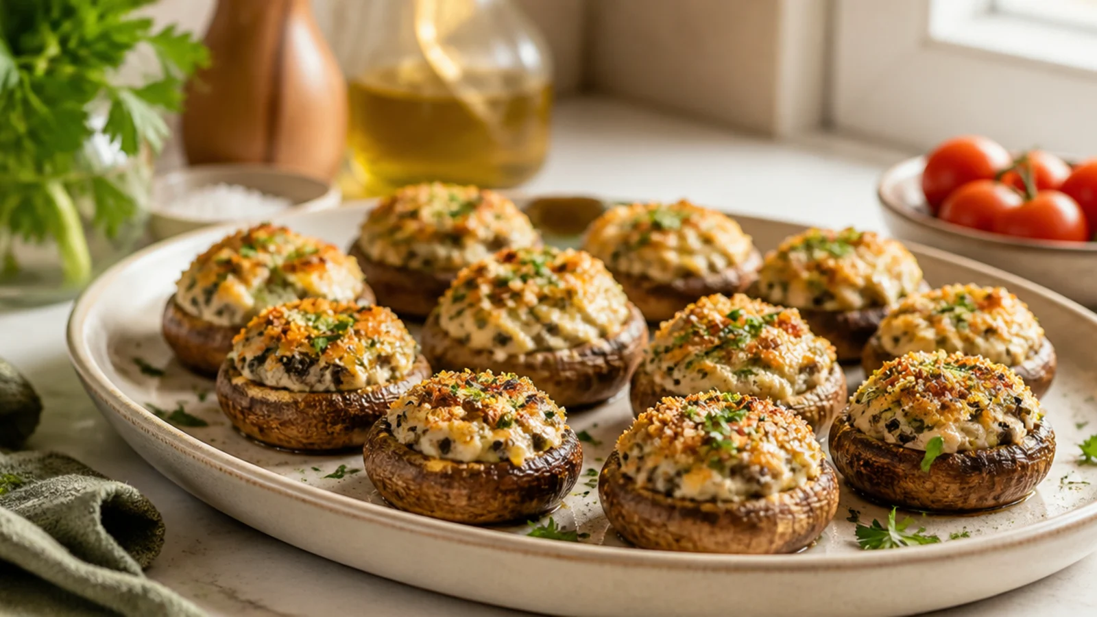 Crab Stuffed Mushrooms That Steal the Show — stuffed mushrooms plated and ready to serve