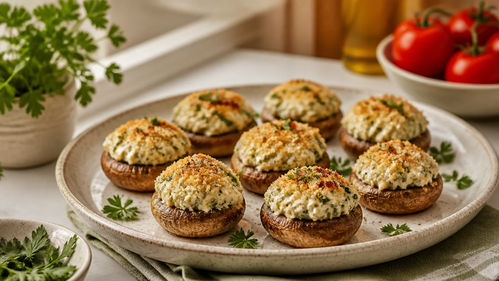 Cream Cheese Stuffed Mushrooms Worth Bookmarking — stuffed mushrooms plated and ready to serve