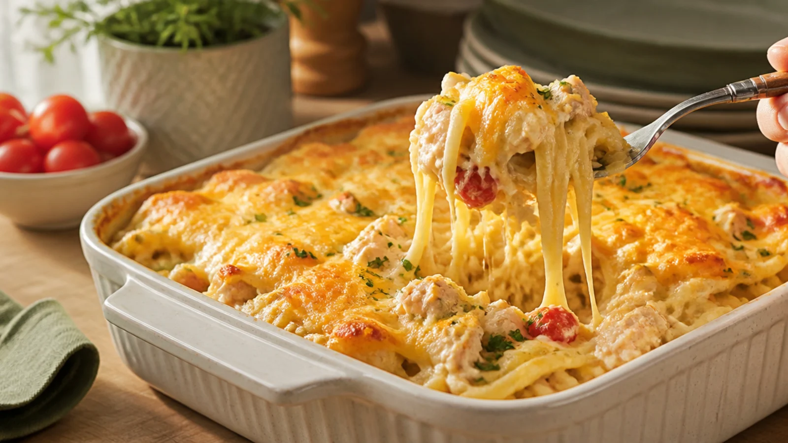 Creamy Chicken Spaghetti Recipes to Crave — chicken spaghetti plated and ready to serve