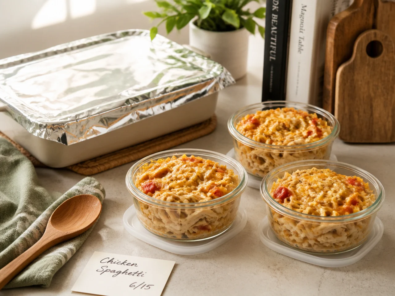 Make-ahead storage of chicken spaghetti in containers