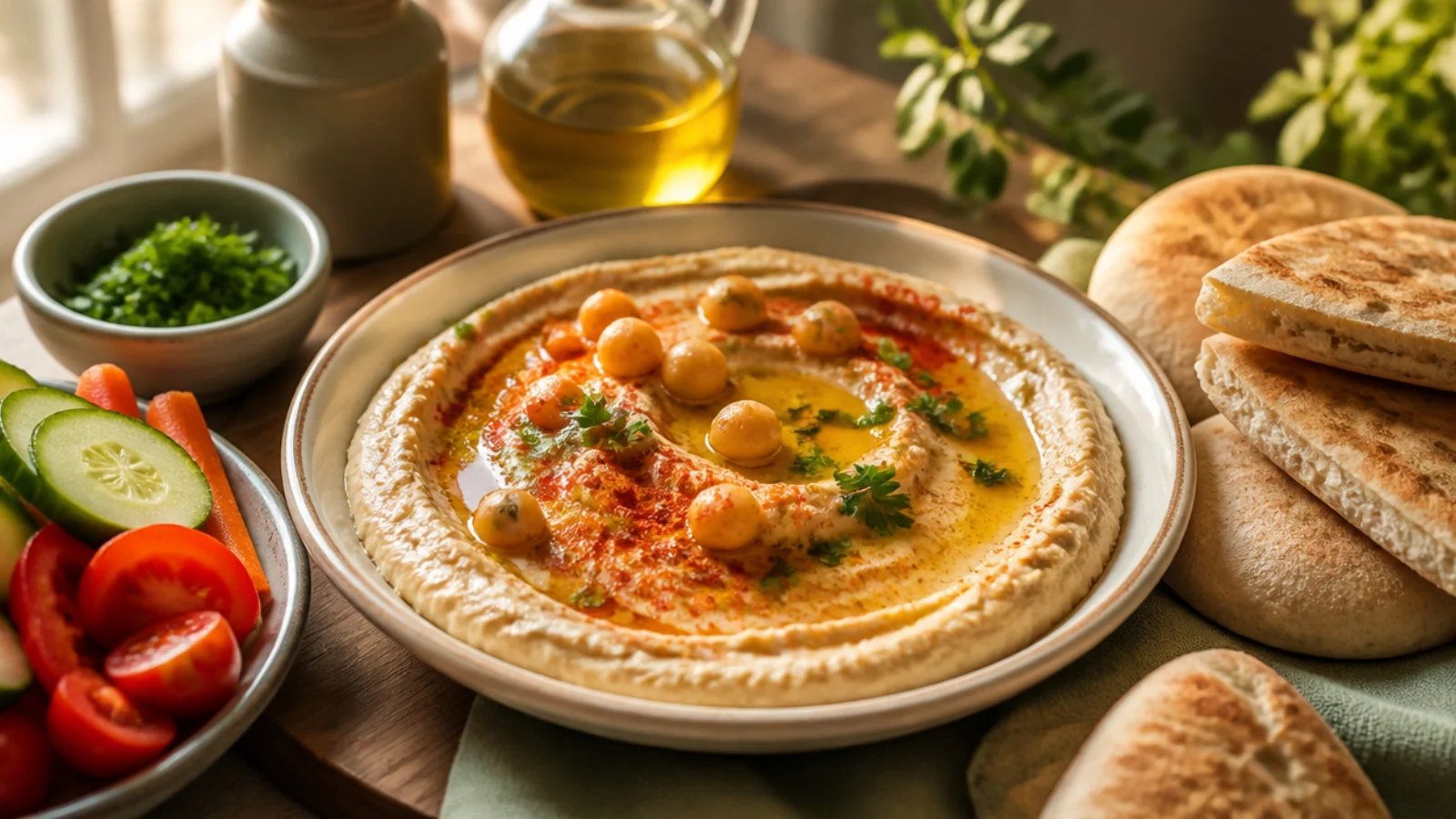 Secrets to the Creamiest Hummus at Home — hummus plated and ready to serve