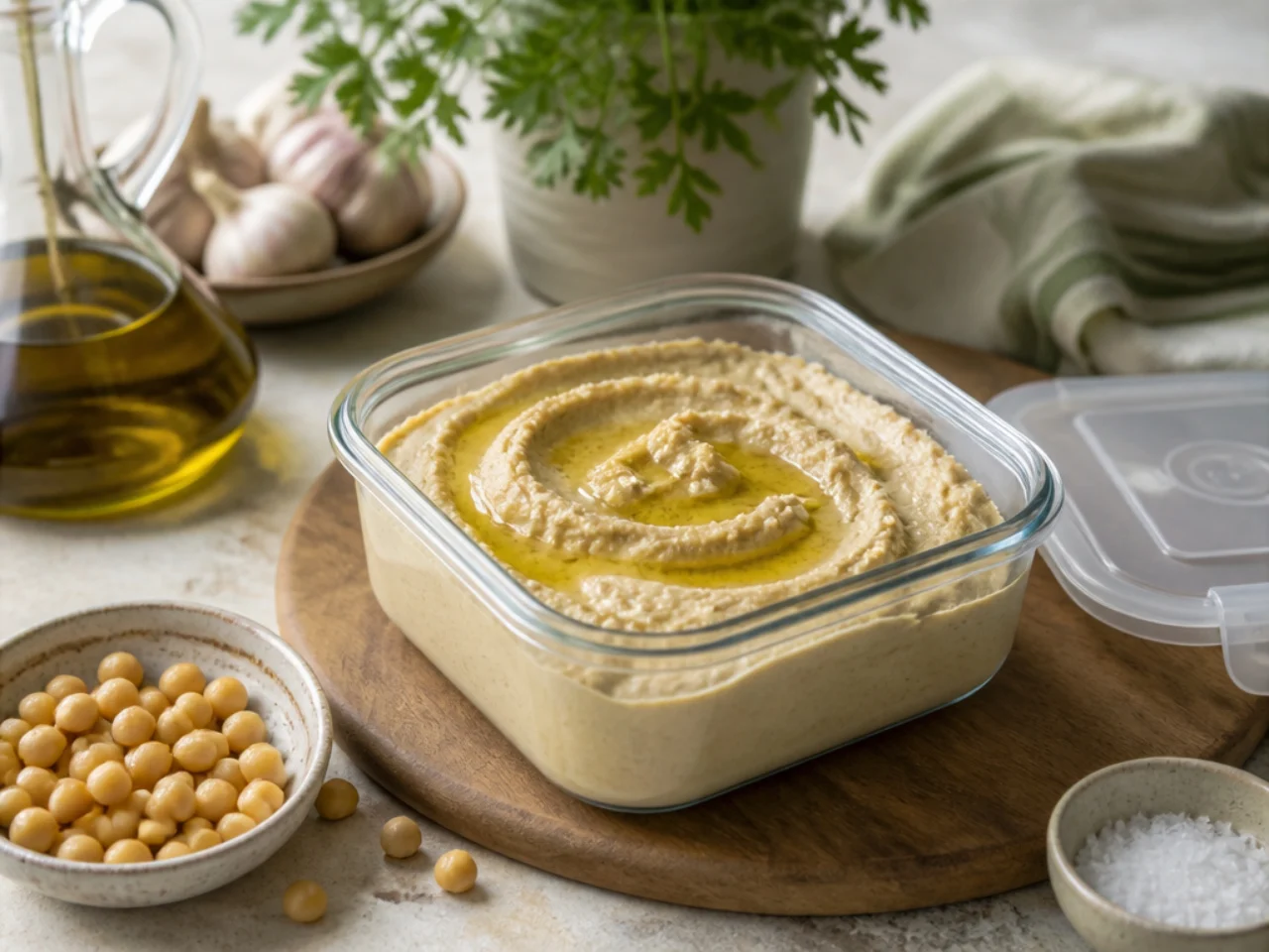 Make-ahead storage of hummus in containers