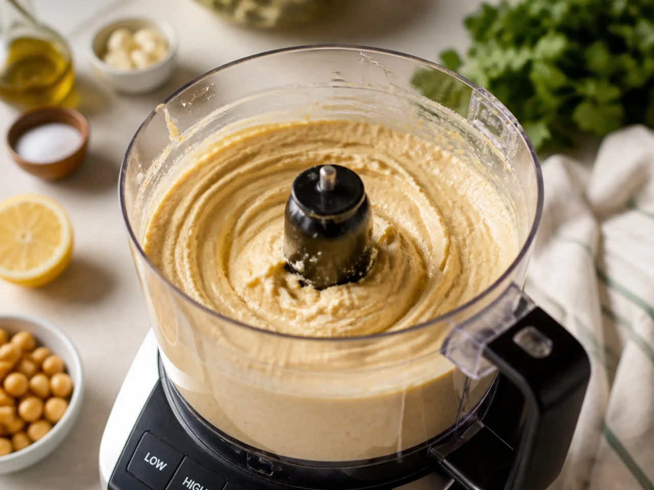 Step-by-step process shot for hummus