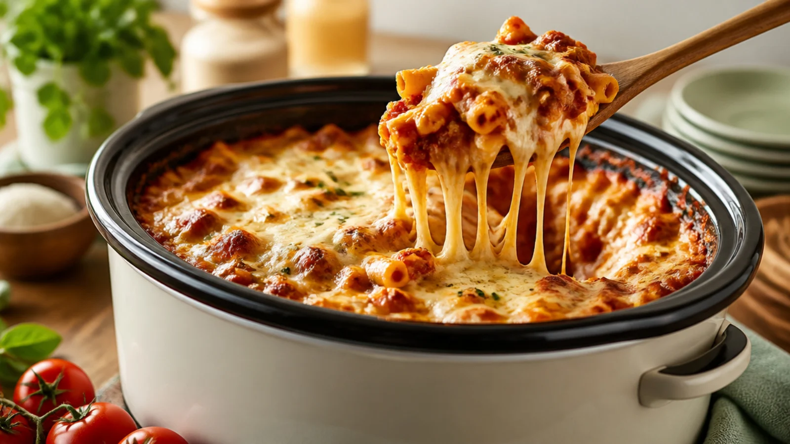 Crock Pot Baked Ziti Recipes for Easy Nights — baked ziti plated and ready to serve