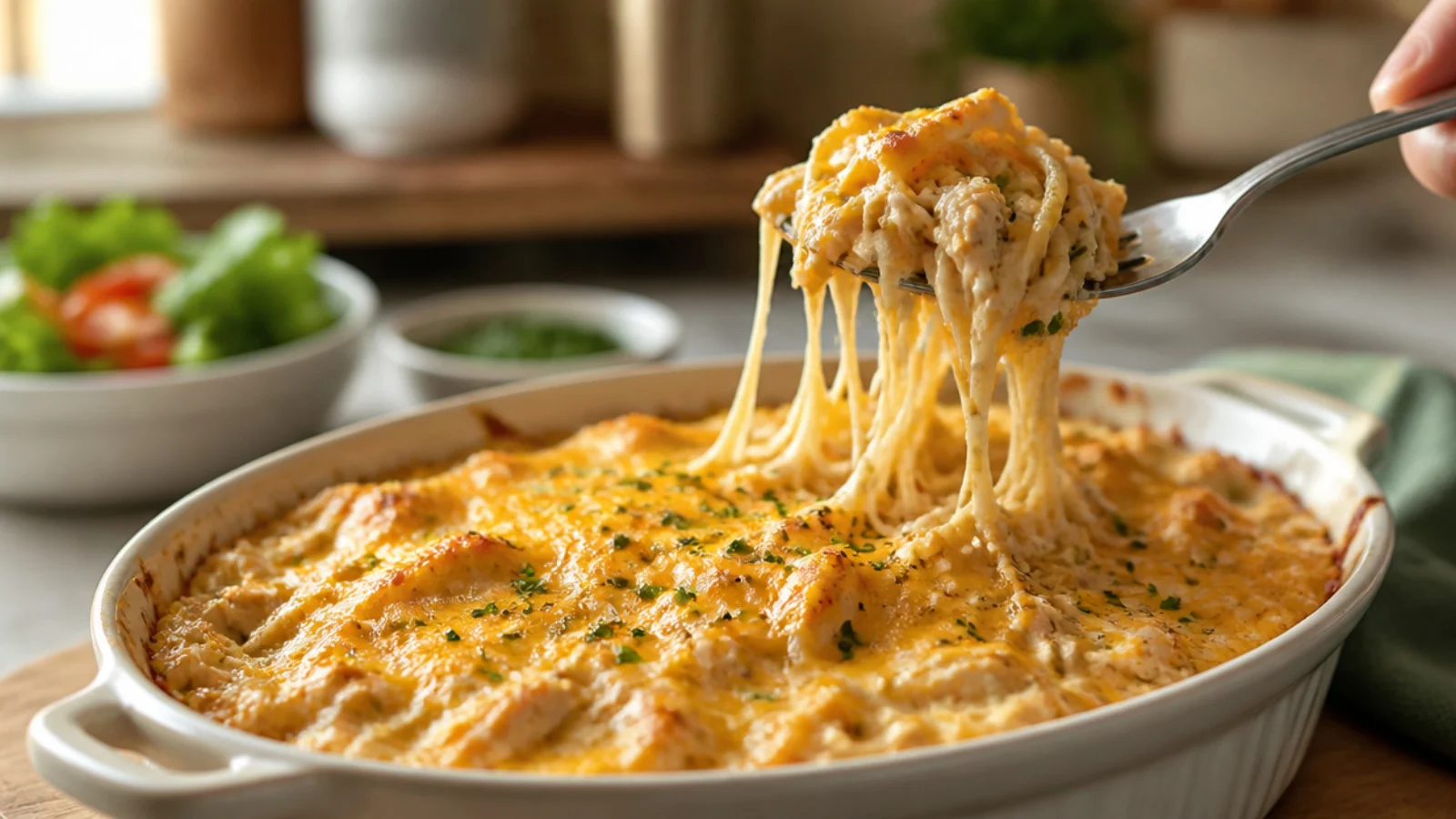 Crockpot Chicken Spaghetti Recipes Made Easy — chicken spaghetti plated and ready to serve