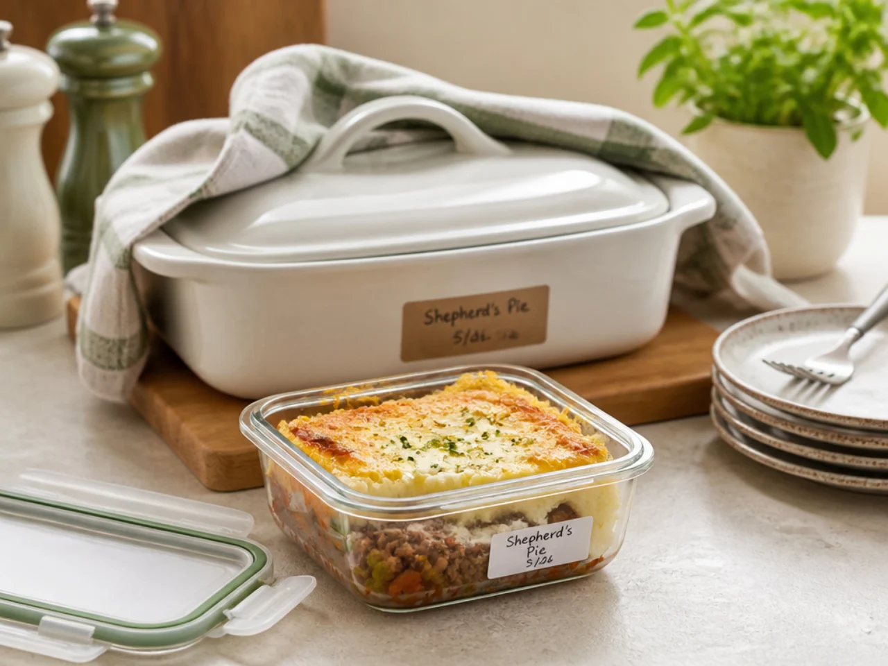 Make-ahead storage of shepherd's pie in containers