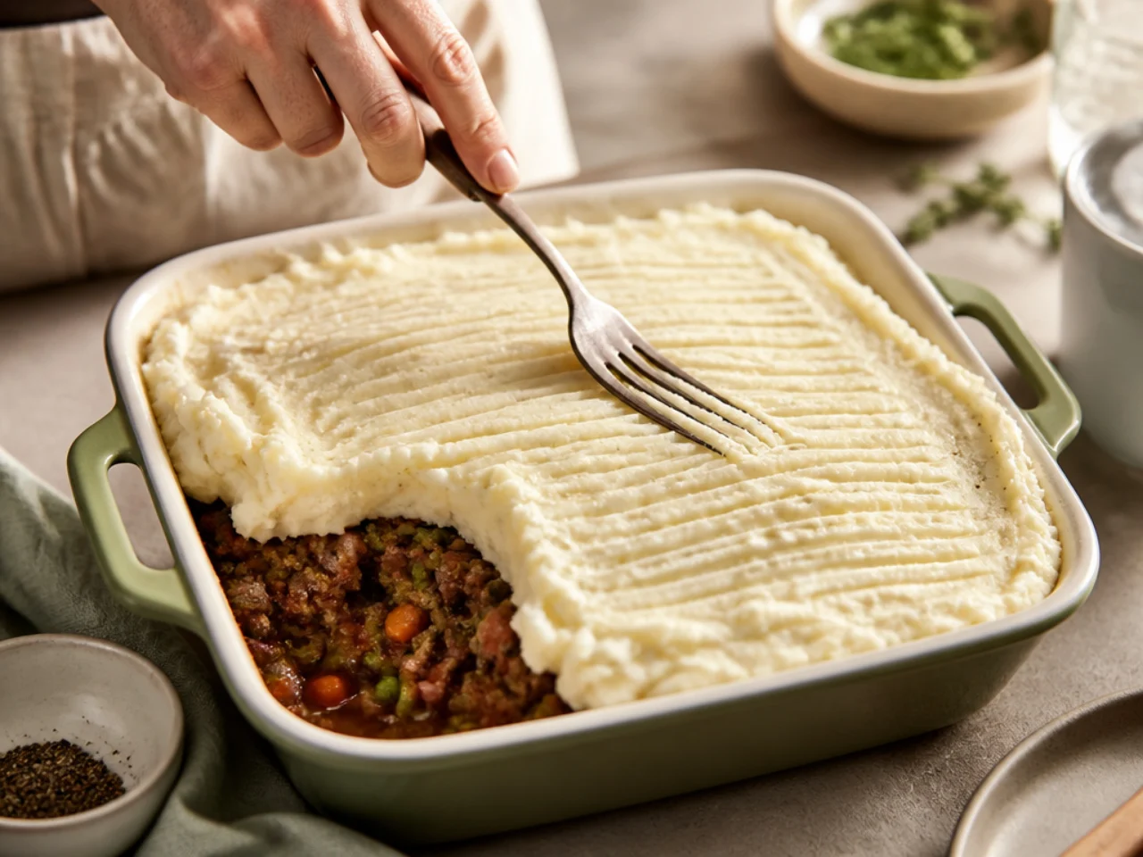 Step-by-step process shot for shepherd's pie