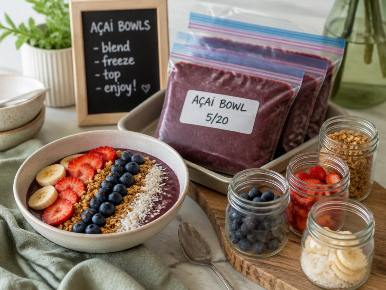 Make-ahead storage of acai bowl in containers