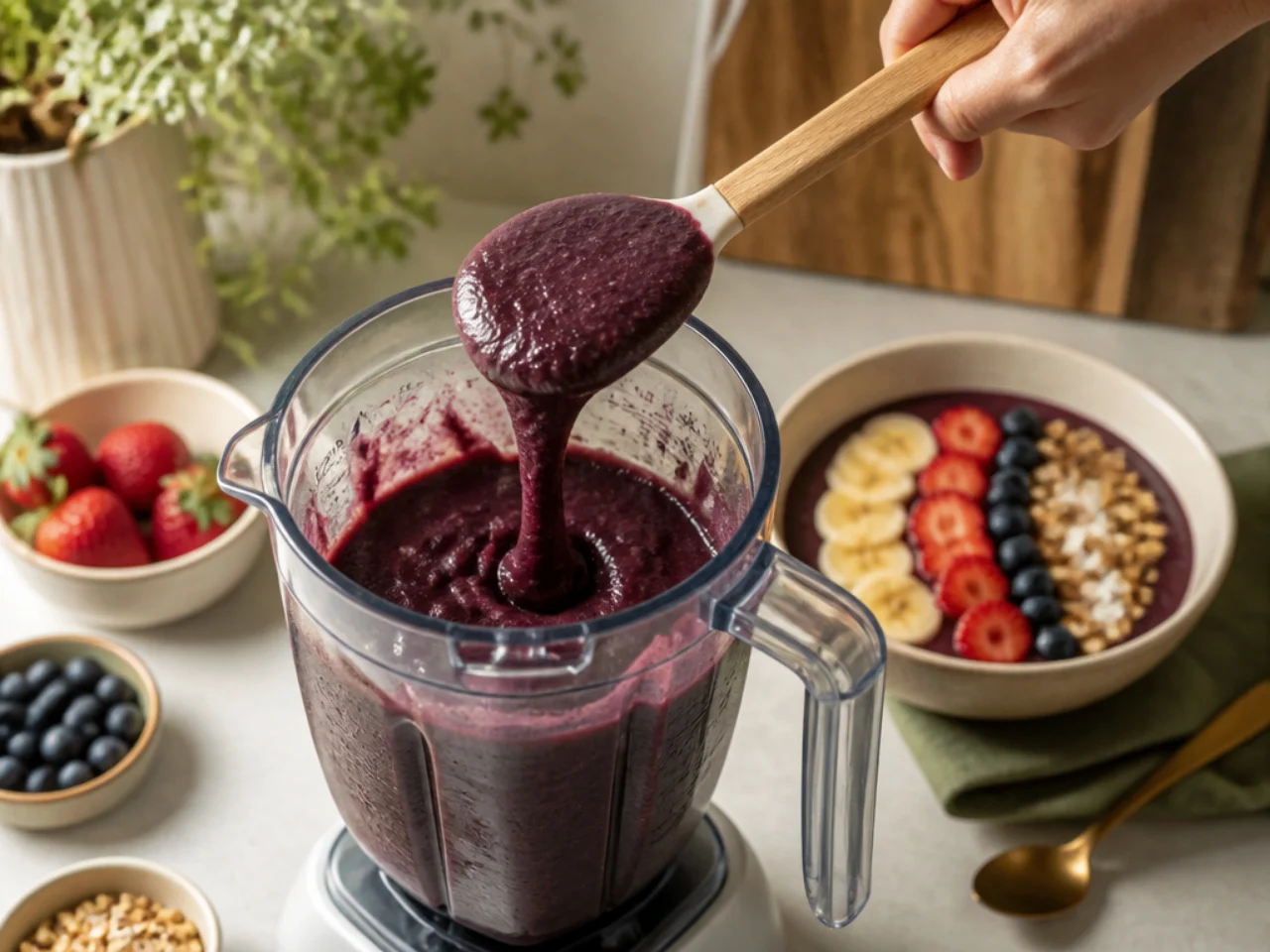 Step-by-step process shot for acai bowl