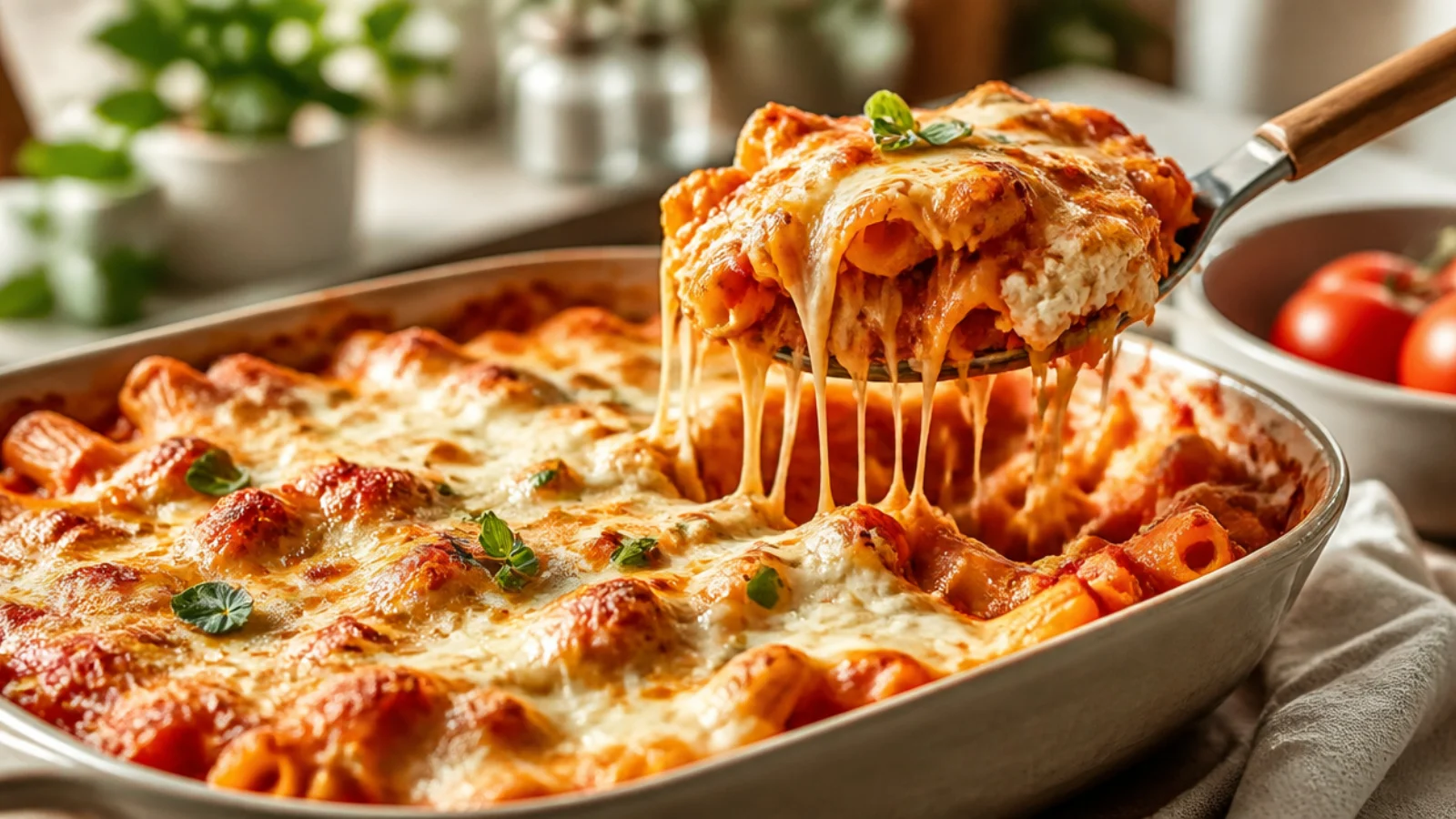 Easy Ground Beef Baked Ziti Dinners — baked ziti plated and ready to serve