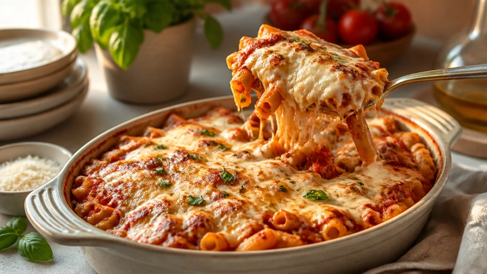 Easy Baked Ziti Dinners for Busy Weeknights — baked ziti plated and ready to serve