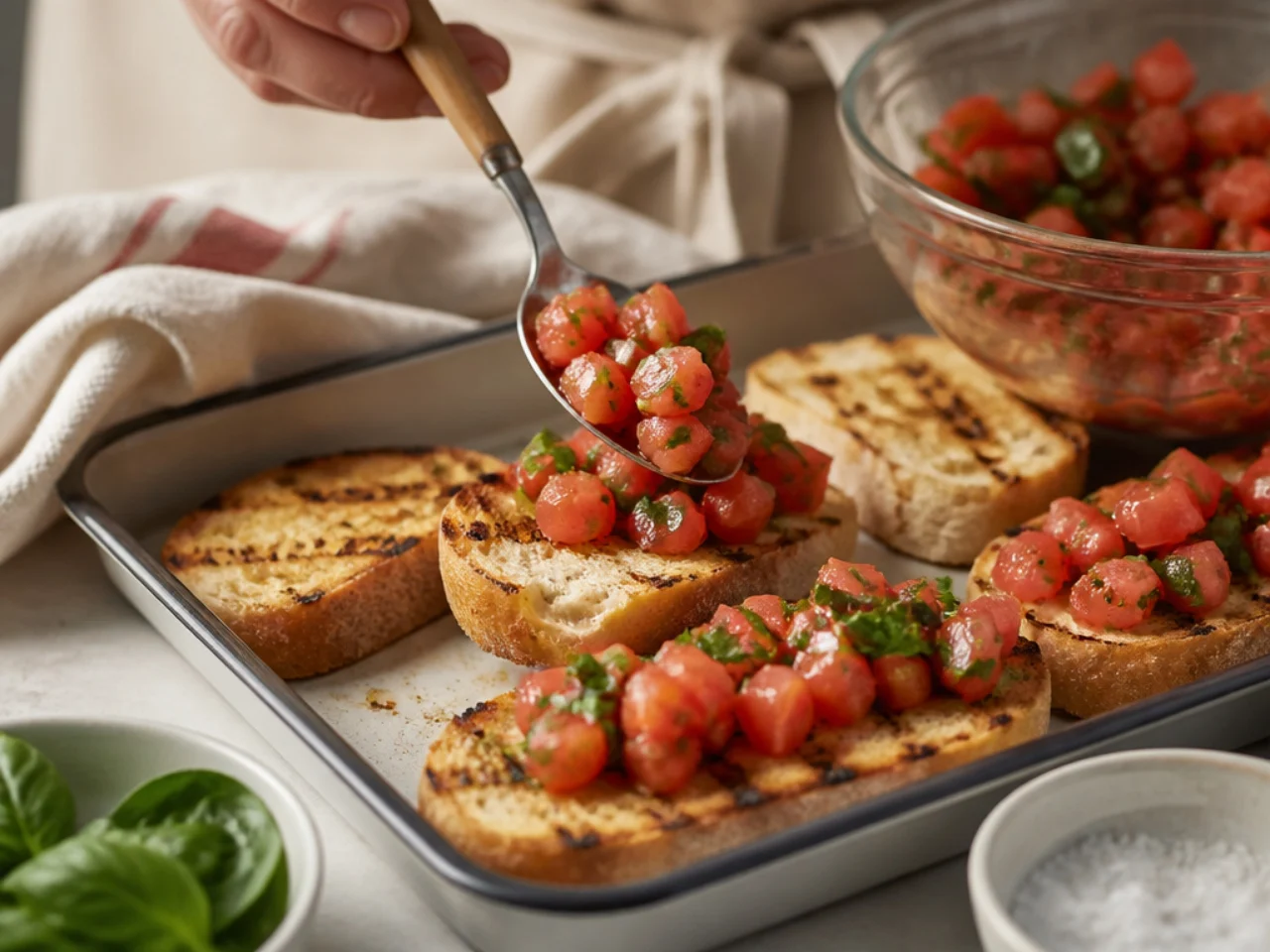 Step-by-step process shot for bruschetta
