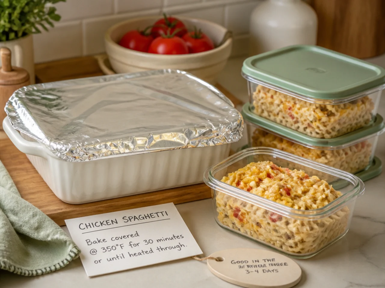 Make-ahead storage of chicken spaghetti in containers