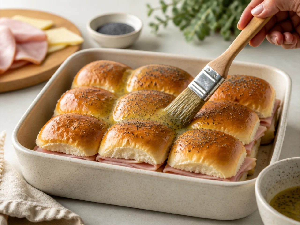 Step-by-step process shot for Hawaiian roll sliders