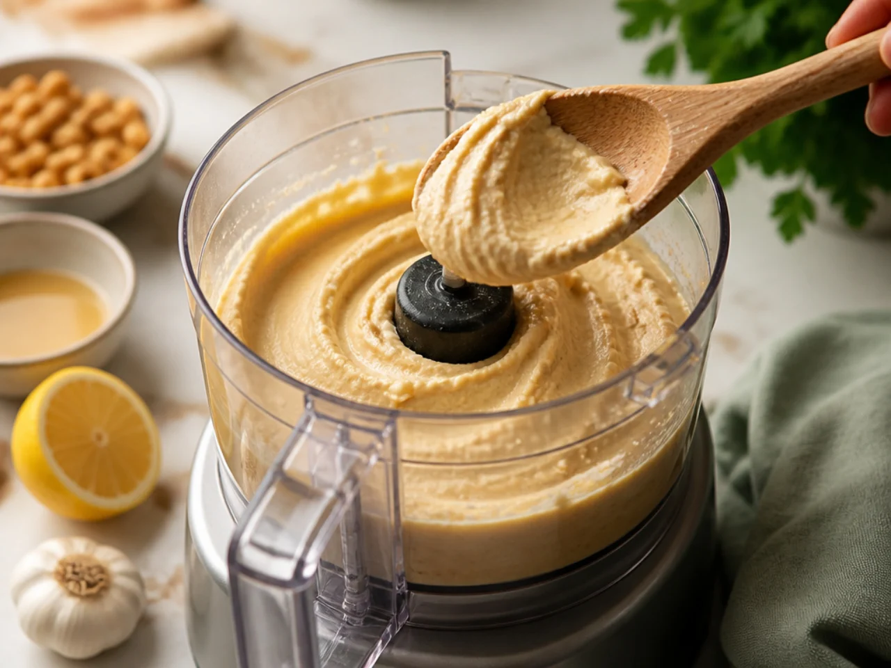 Step-by-step process shot for hummus