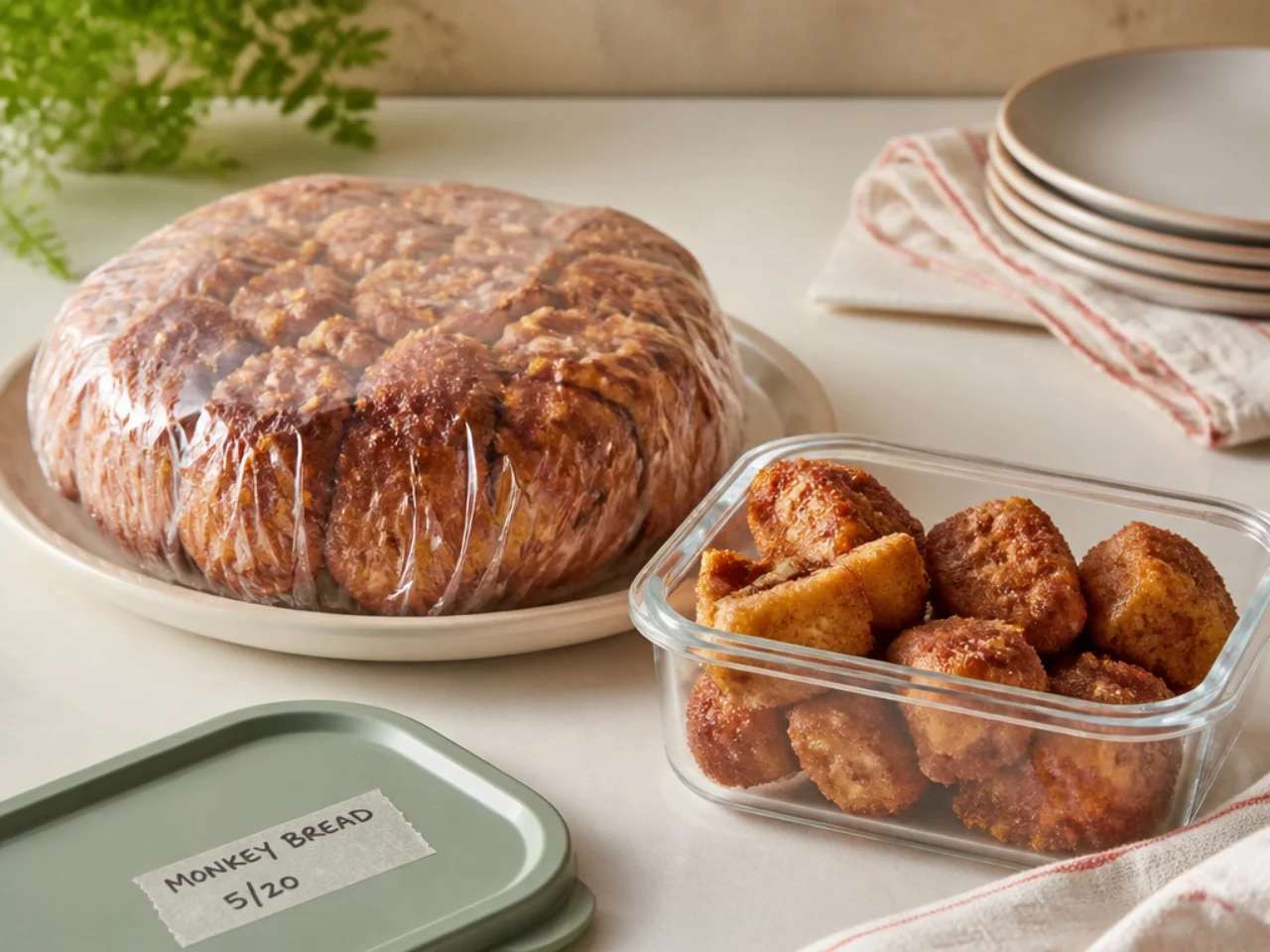 Make-ahead storage of monkey bread in containers