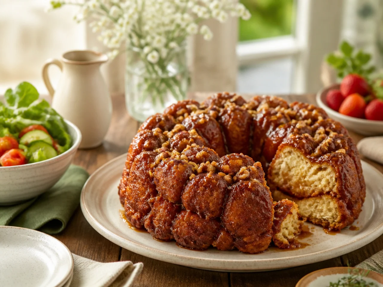 monkey bread served family-style on a cozy table