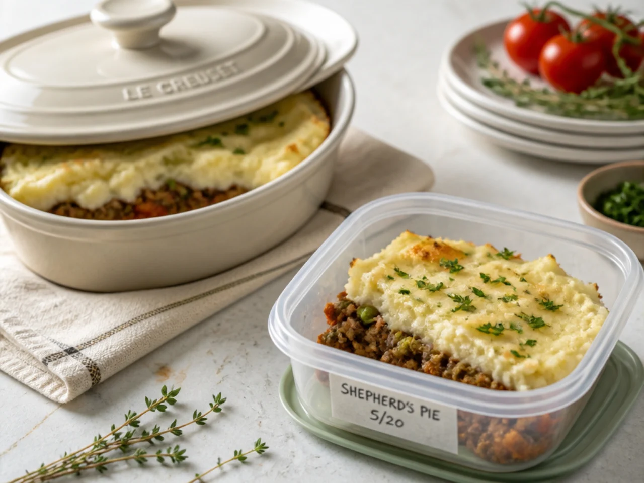 Make-ahead storage of shepherd's pie in containers