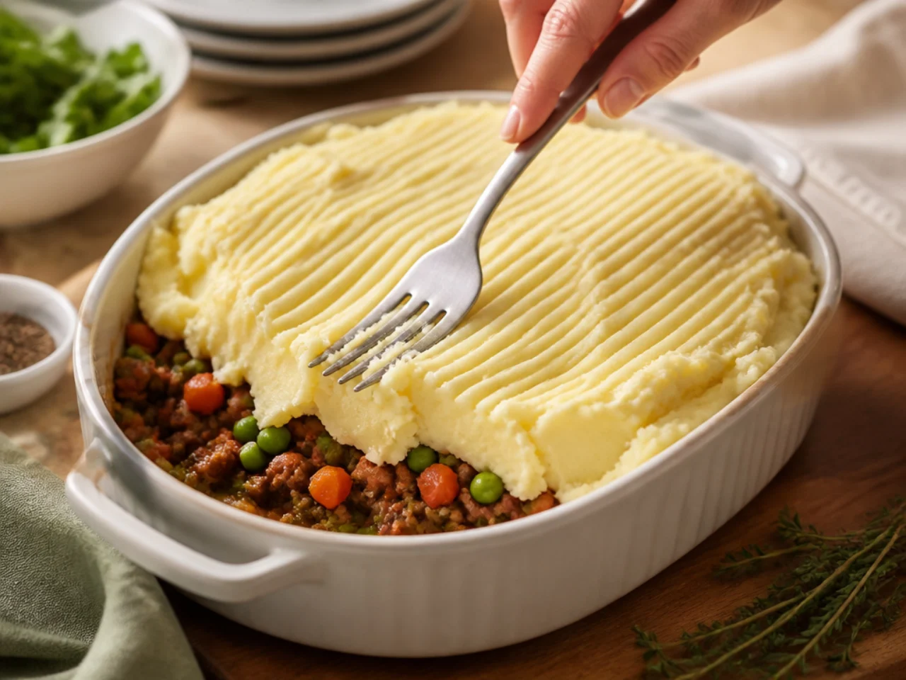 Step-by-step process shot for shepherd's pie