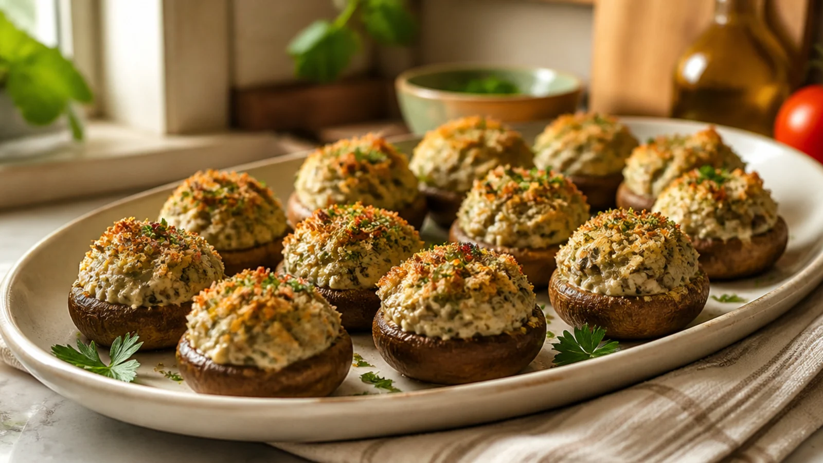 Easy Stuffed Mushrooms Ready in Minutes — stuffed mushrooms plated and ready to serve