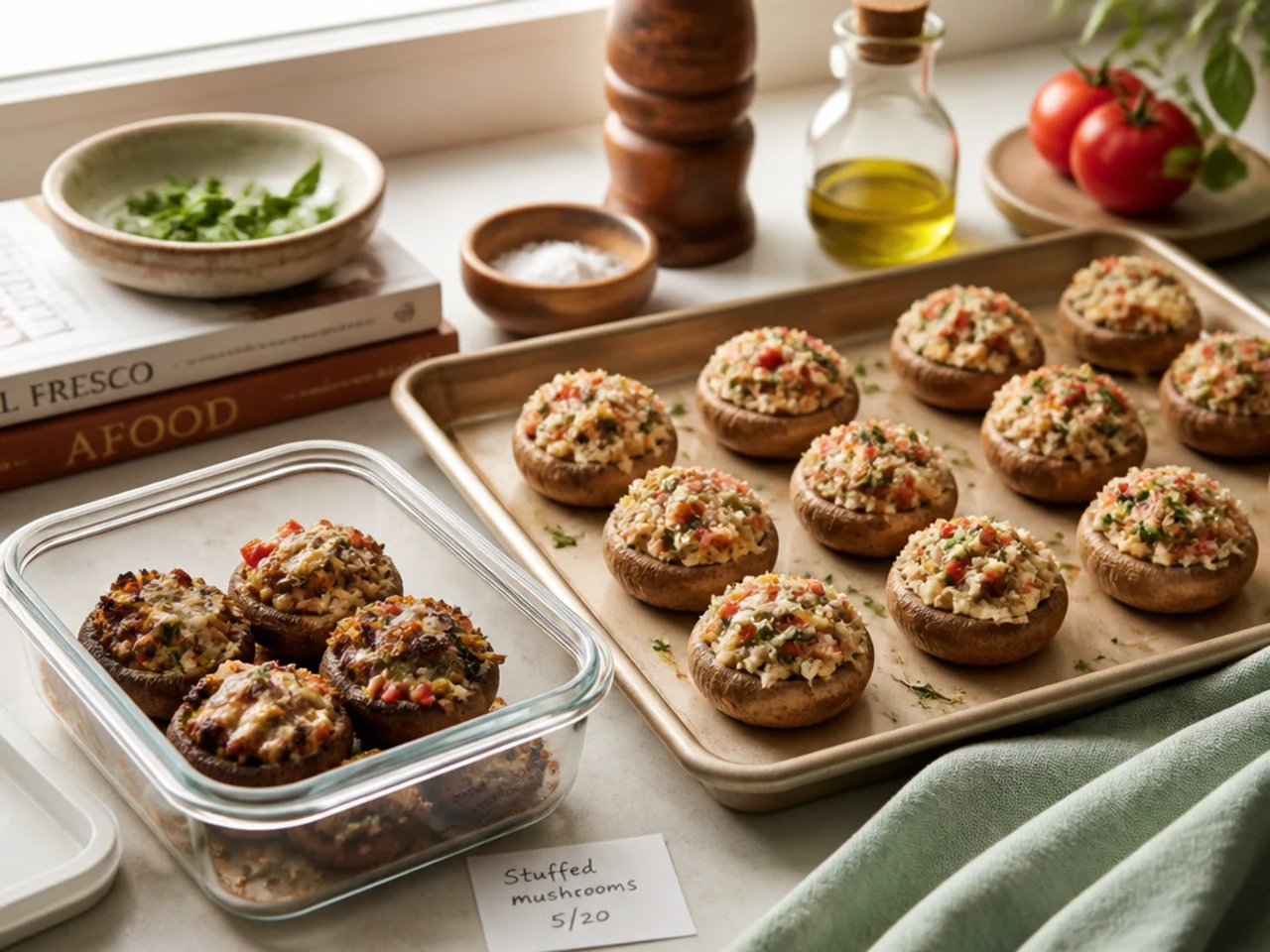 Make-ahead storage of stuffed mushrooms in containers