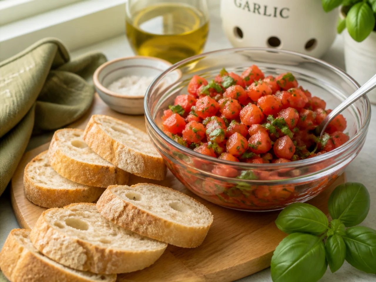 Make-ahead storage of bruschetta in containers