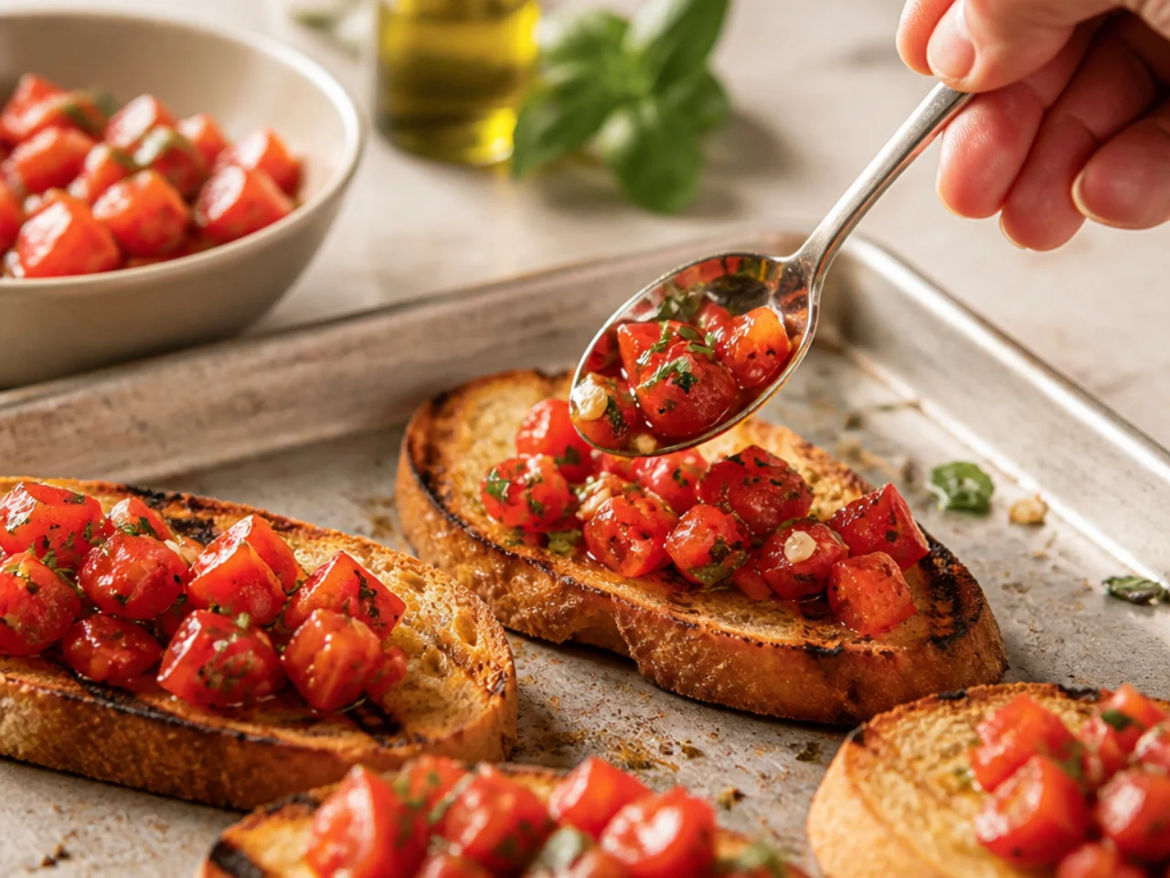 Step-by-step process shot for bruschetta