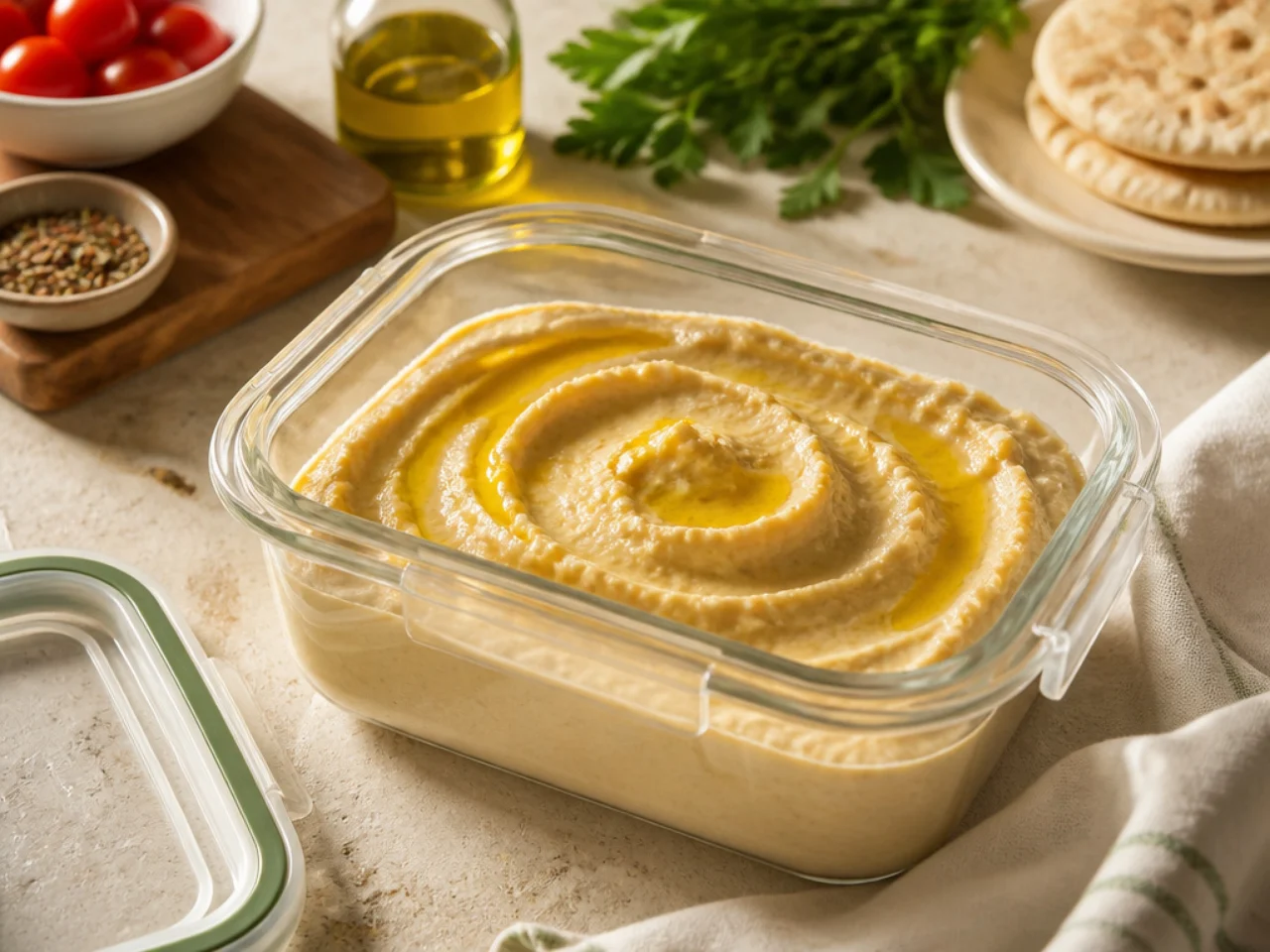 Make-ahead storage of hummus in containers