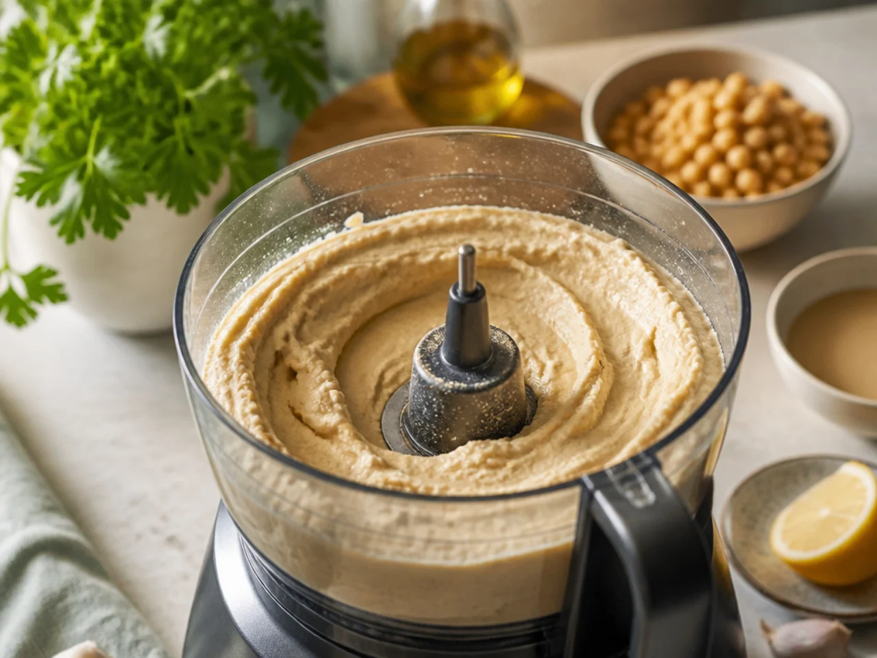 Step-by-step process shot for hummus