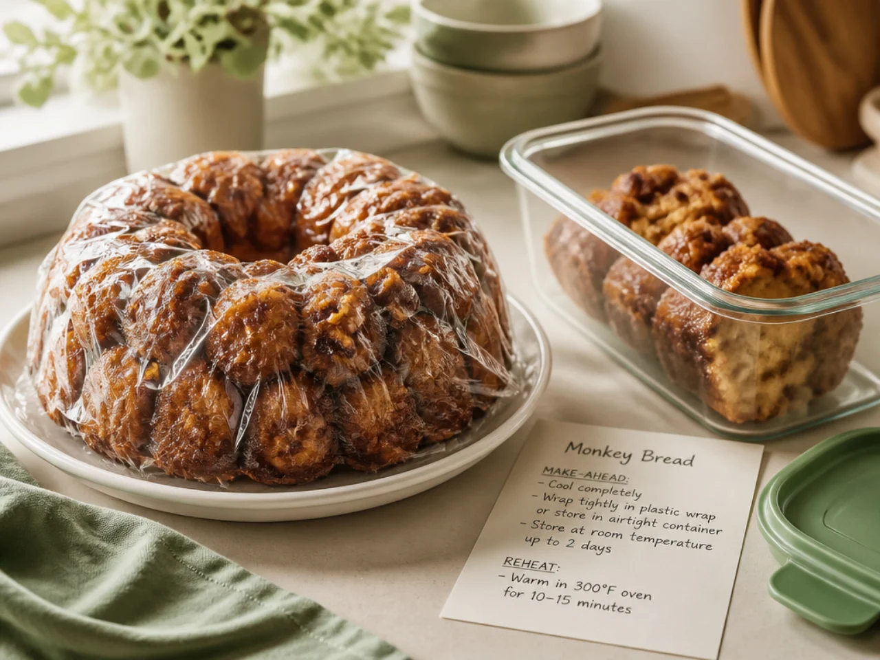 Make-ahead storage of monkey bread in containers