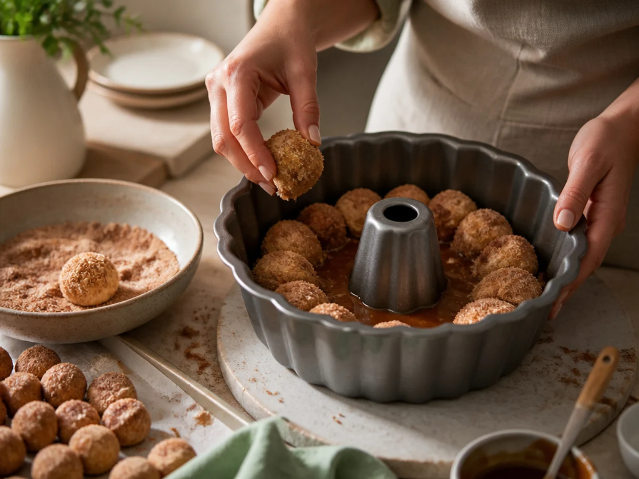 Step-by-step process shot for monkey bread