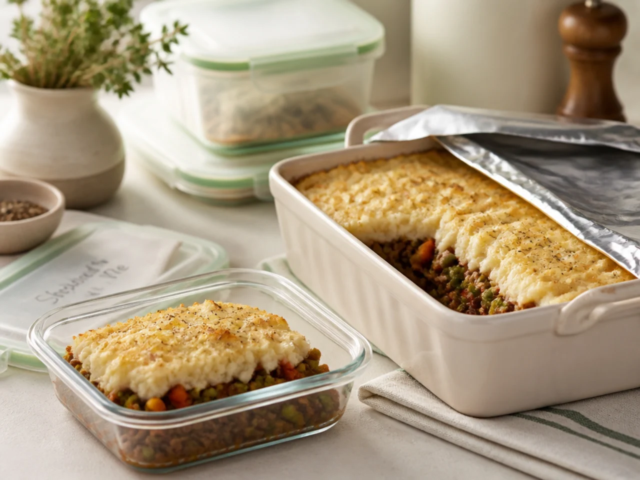 Make-ahead storage of shepherd's pie in containers