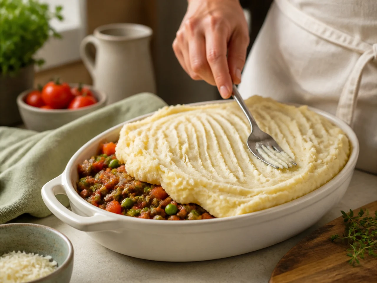 Step-by-step process shot for shepherd's pie