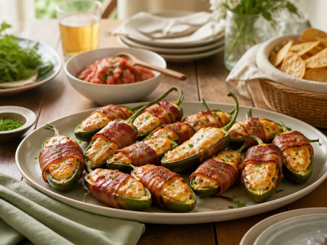 jalapeno poppers served family-style on a cozy table