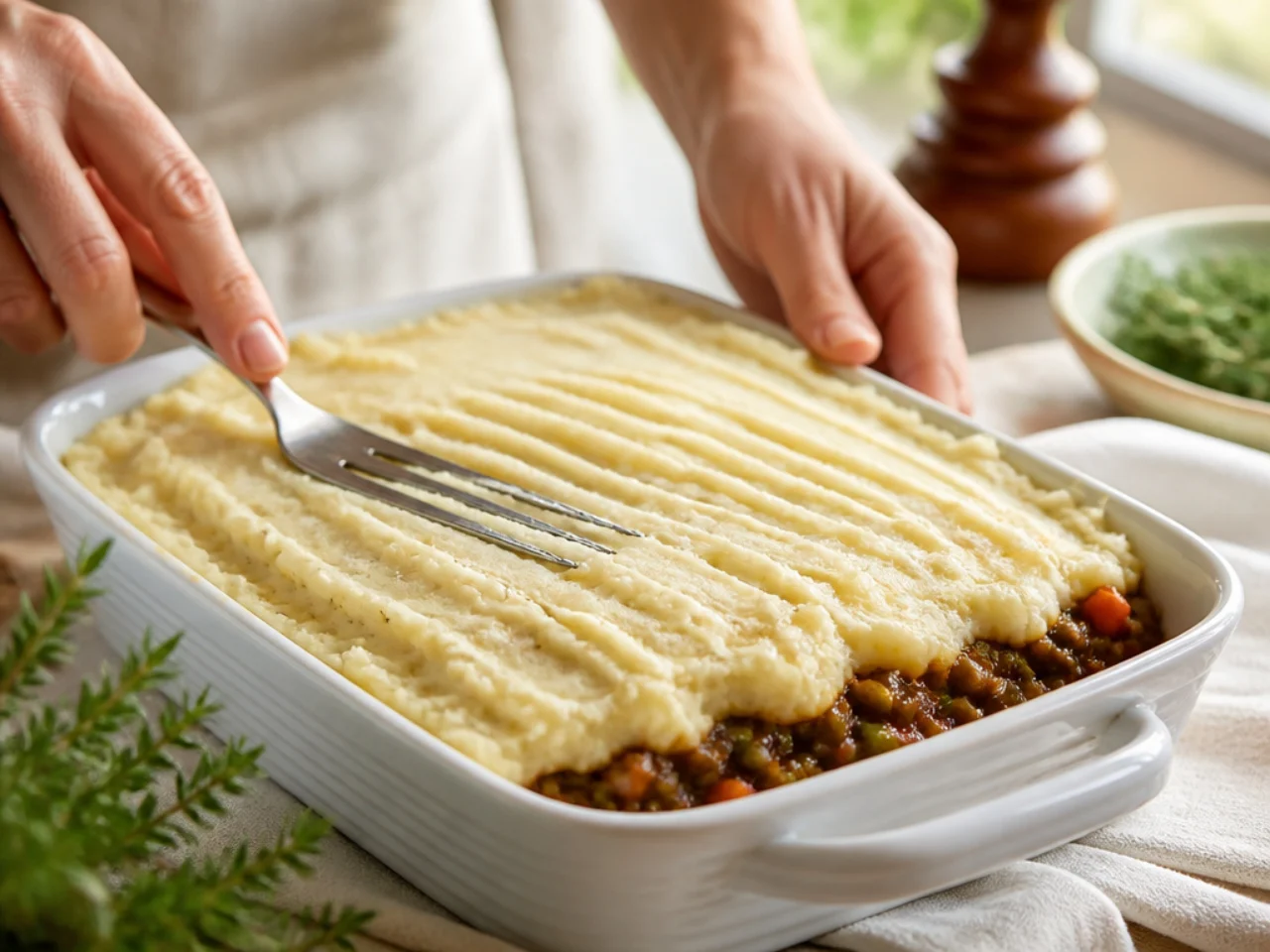 Step-by-step process shot for shepherd's pie