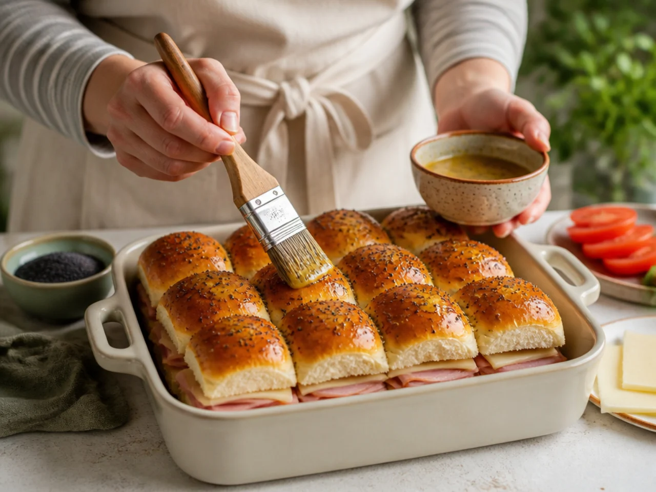 Step-by-step process shot for Hawaiian roll sliders