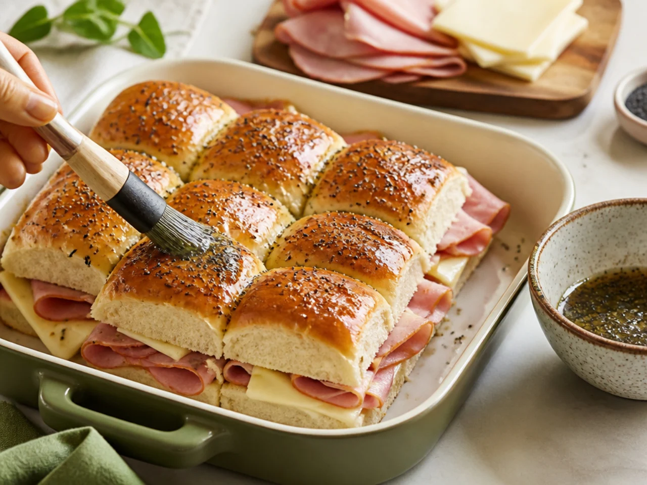 Step-by-step process shot for Hawaiian roll sliders