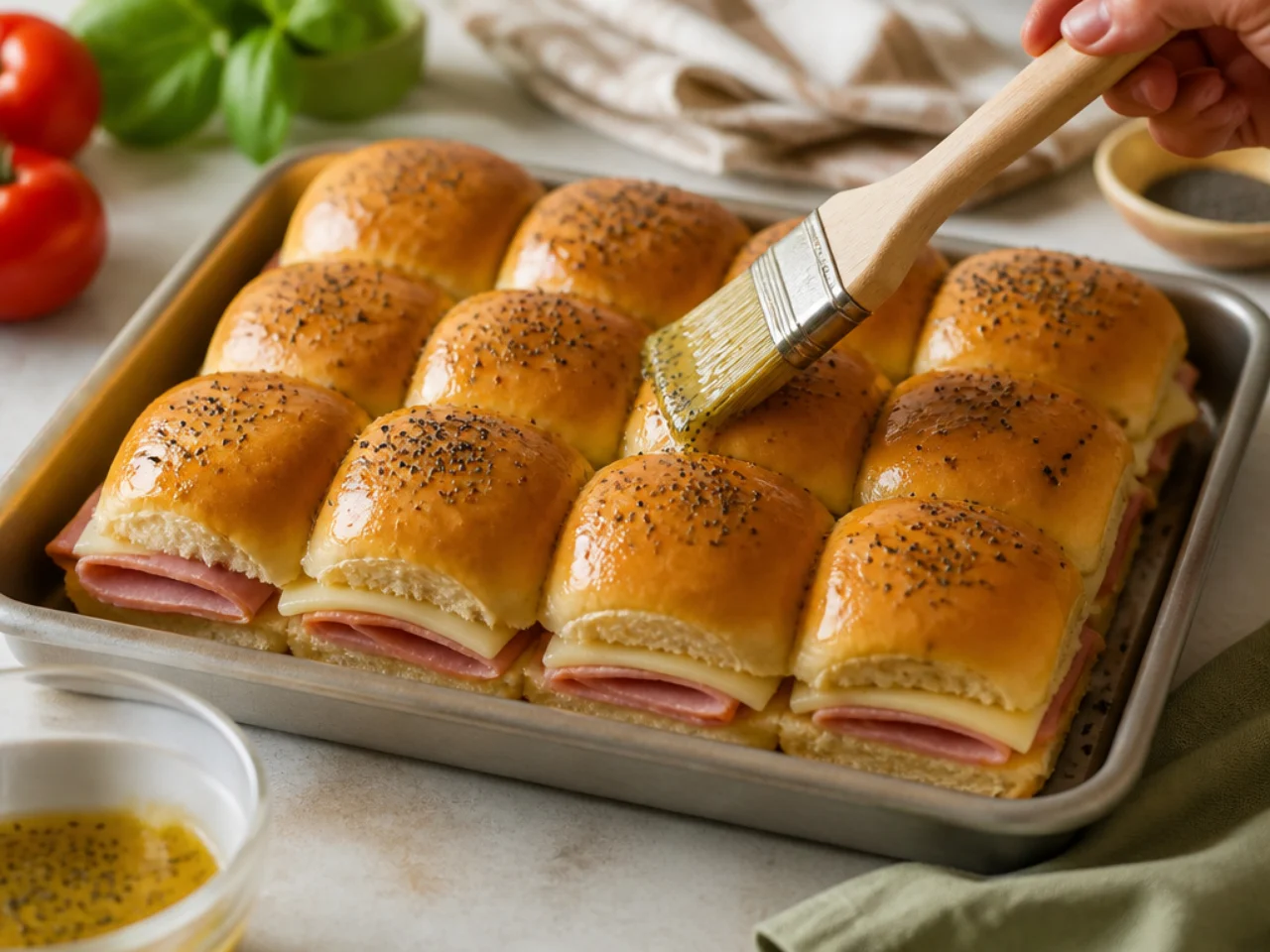 Step-by-step process shot for Hawaiian roll sliders