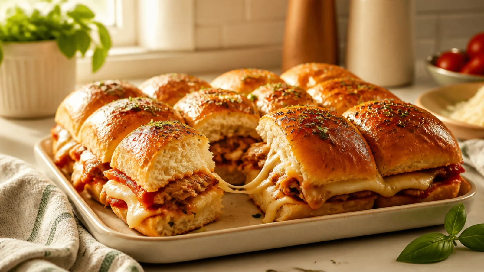 Meatball Hawaiian Roll Sliders to Impress — Hawaiian roll sliders plated and ready to serve