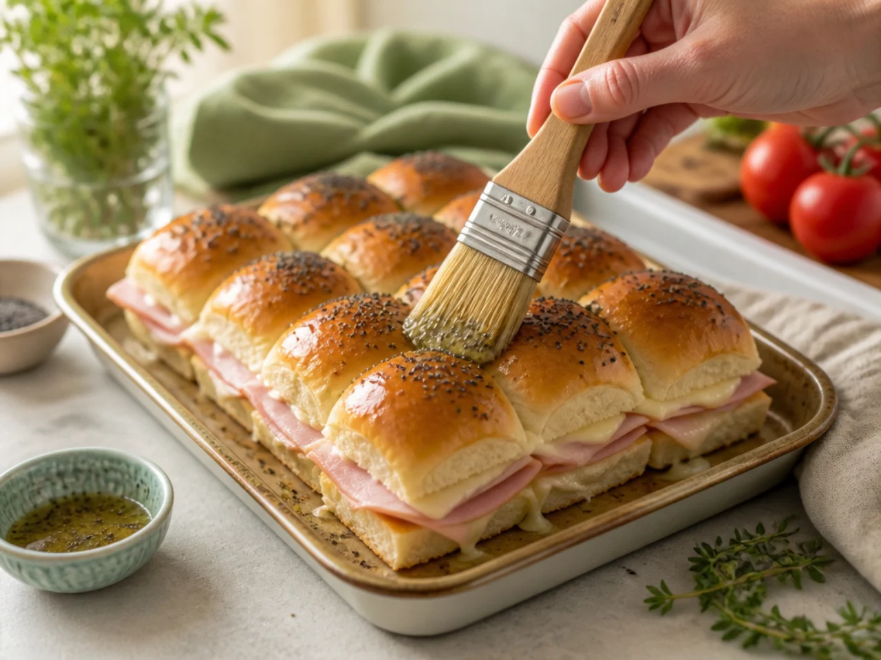 Step-by-step process shot for Hawaiian roll sliders