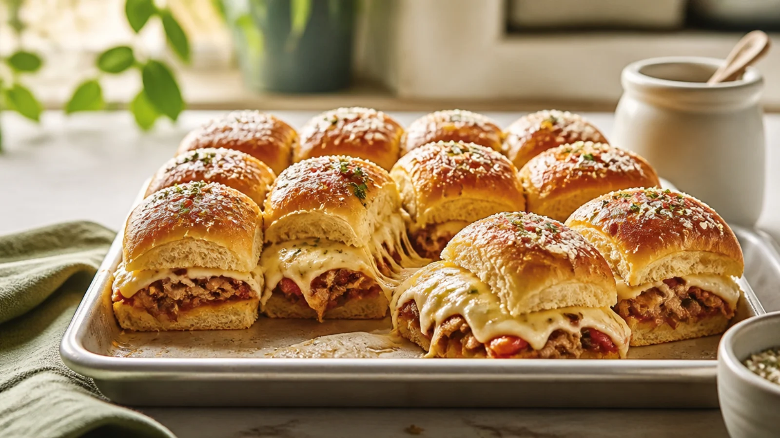 Pizza Hawaiian Roll Sliders Kids Beg For — Hawaiian roll sliders plated and ready to serve