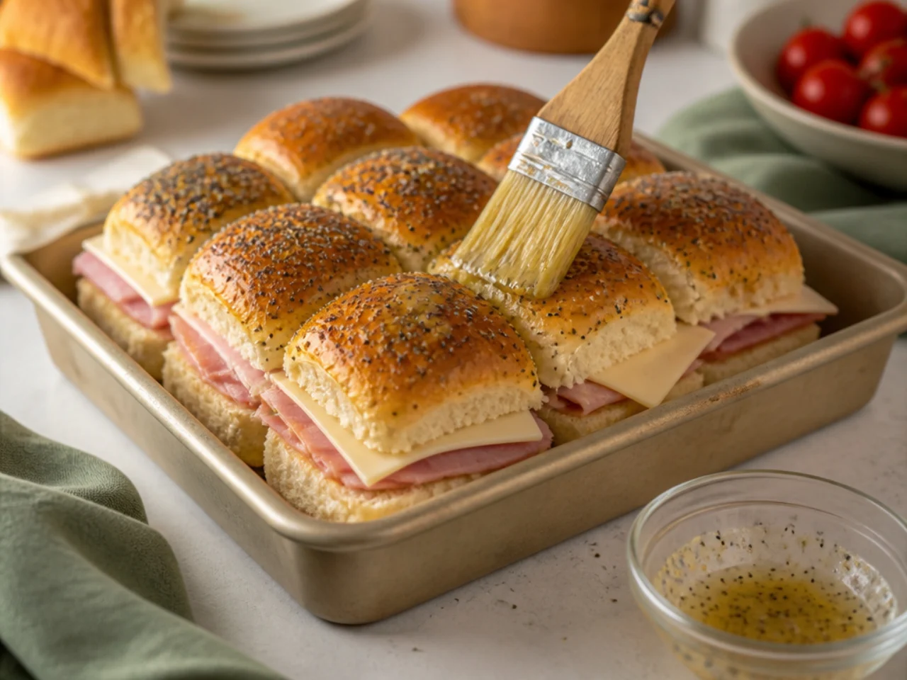 Step-by-step process shot for Hawaiian roll sliders