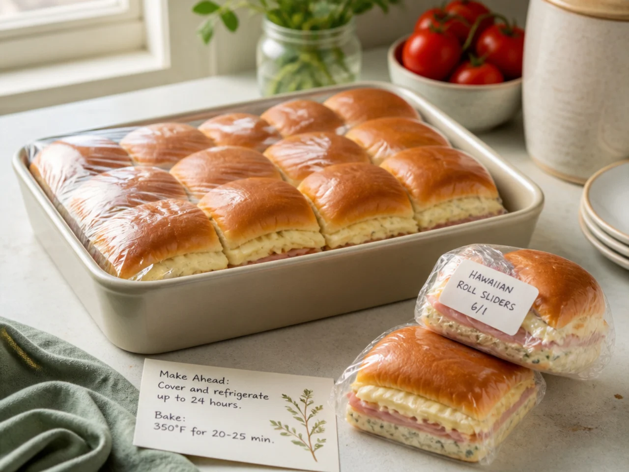 Make-ahead storage of Hawaiian roll sliders in containers